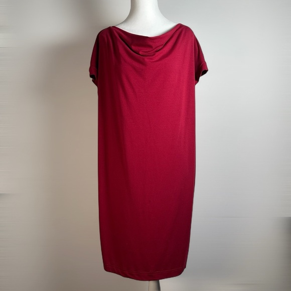 Eileen Fisher Shift Dress Small Red Cowl Neck Cap Sleeve Lagenlook Stretch Boxy - Picture 3 of 7